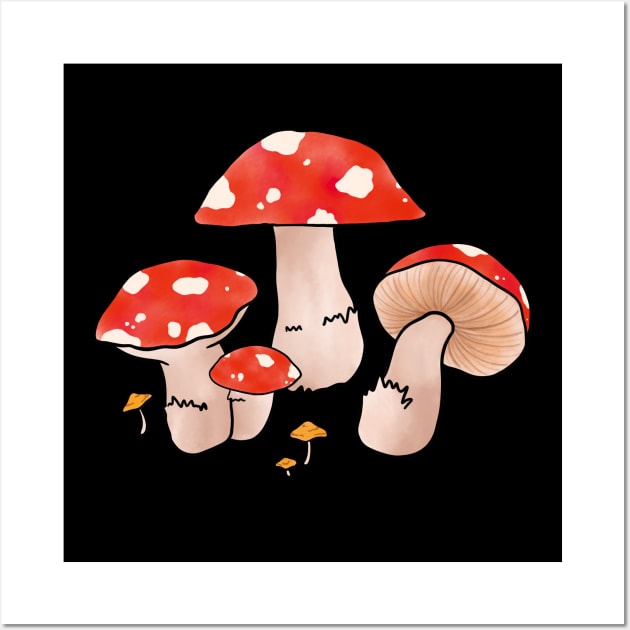 Red Mushroom Forest Cottage Fairy Aesthetic Wall Art by Trippycollage